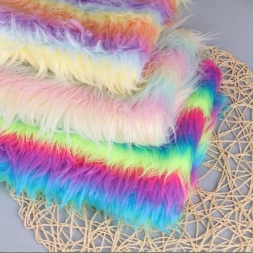 Long Pile Multi-color Jacquard Rainbow Plush Cloth,Faux Fur Fabric,Felt Cloth,Fabric For Dolls Shoes Vest 160cm*100cm
