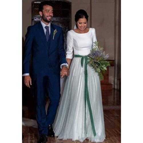 2021 Boho country A-line Wedding Dress long sleeves tulle stain african wedding dresses modest Bridal Gowns custom made