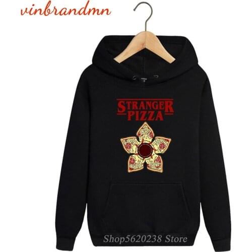 Stranger Things Men Printed Hoodies Stranger Pizza Graphic Harajuku Sweatshirt Upside Down Hawkins Hoodies Fleece Pocket Hoodie
