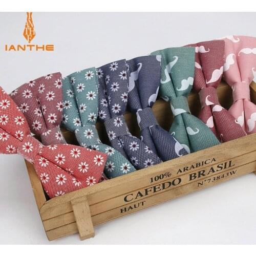 Ianthe Men Brand New Vintage Mustache Print Wedding Bow Ties For Man Vestido Gravatas Groom Necktie Butterfly Fashion Bowtie