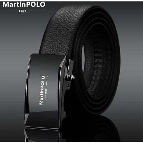 MartinPolo Men Belt Genuine Leather Belt Male Strap Belts for Men Luxury Automatic Buckle Black Belts Casual Cummerbunds MP4601P