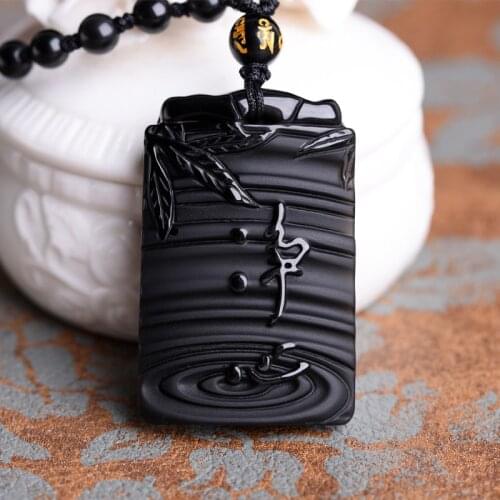 Jade Pendant Natural Obsidian Pendant Jewelry Fine Jewelry Meditation lucky safety Pendant Necklace Jewelry