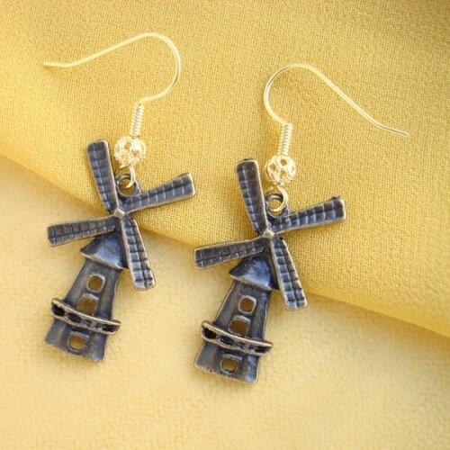 RED SNAKE Newest Vintage Retro Style Jewelry Gunmetal Holland windmill Earrings Cooper Dangle Earring for Women EB0014