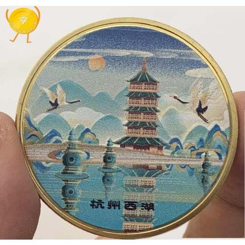 West Lake Cultural Landscape of Hangzhou Commemorative Coin The First Colored Bronze Pagoda in China Gold Silver Coins Luck Gift