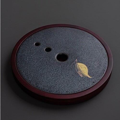 Water Storage Tea Tray Simple Round Ceramic Japanese Style Vintage Tea Tray Bamboo Creative Bandeja Madera Teaware Tools DI50CP
