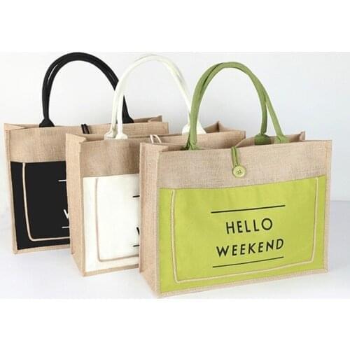 Casual Womens Linen Letter Handbags Large Capacity Shopping Bags Travel Shoulder Bags Tote Clutch Storage Bags