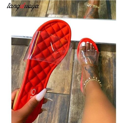 Transparent slippers Summer New Womens Sandals Fashion Flat Open Toe Chain Slippers Outdoor Womens Shoes Plus Size 43