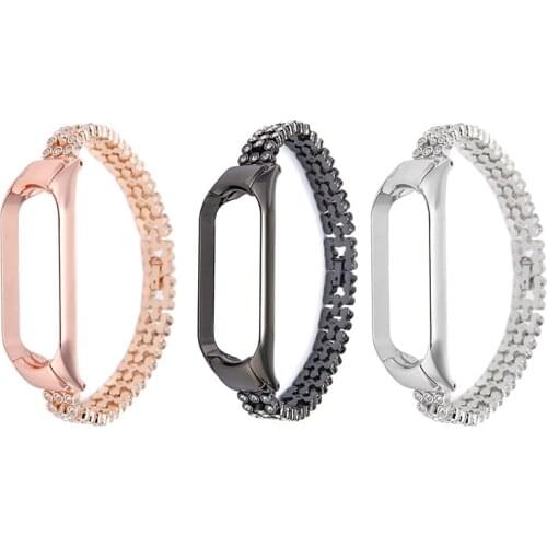 Luxucy Rhinestone Watchbands For Xiaomi Mi Band 5 Stainless Steel Wrist Bracelet Band with Frame For Women Replacement Strap