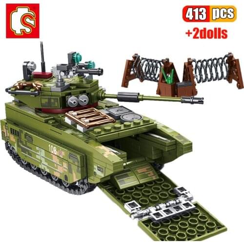 SEMBO 413Pcs Chinese Army ZTD-05 Amphibious Armored Assault Vehicle Building Blocks Technic Military Tank DIY Bricks Toys Gifts