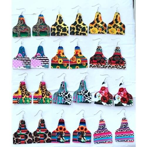 Leopard & Serape Cactus Earrings Sublimation Country Earrings Western Cowboy Sunflower Leather Teardrop Cow Tags Earrings