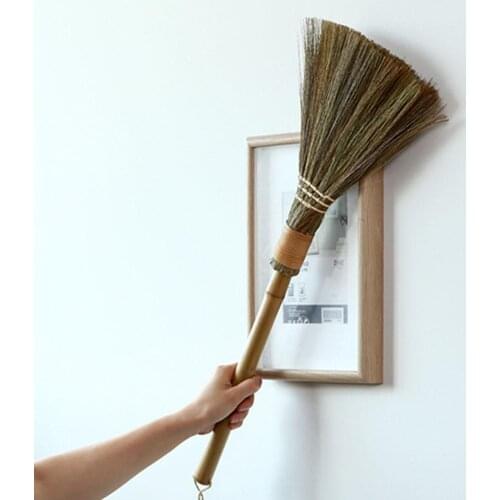 Handmade Straw Horsetail Broom Household Dust Cleaning Duster Single Handle Durable Dusting Brush Floor Sweeping Cleaning Tools