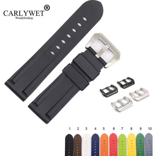 CARLYWET 22 24mm Black White Brown High Quality Waterproof Silicone Rubber Replacement Watch Band Loop Strap For Panerai Luminor