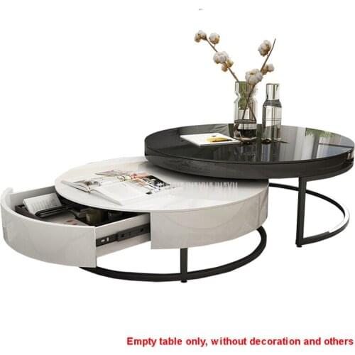 Modern Simple Telescopic Tea Table Creative Personality Black and White Circle Irregular Design Living Room Sofa Side Tea Table