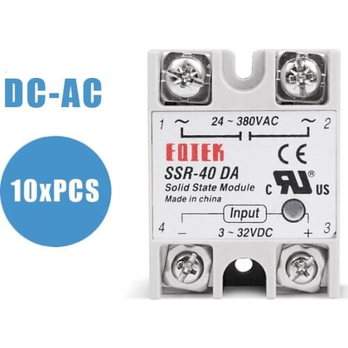 10PCS SSR 40DA Solid State Module Relay Single Phase 3-32V 12V DC To 24-380V 220V AC For Temperature Controller