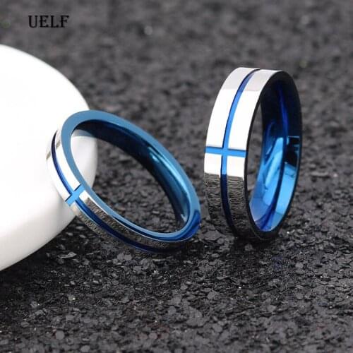 Uelf 6mm Fashion Jewelry Stainless Steel Rings 100% Tungsten Carbide Silver Blue Cross Ring Women Men