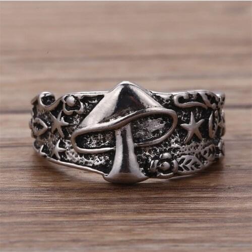 Vintage Mystic Forest Stamp Multi-Size Men Ring Flowers Stars Punk Accessories Gothic Mens Gadgets Womens Accessories