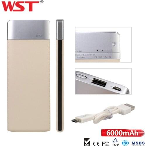 WST New Style Ultra Thin Slim Power Bank 6000mAh USB External Patchwork Battery Charger PowerBank for Xiaomi Samsung iPhone