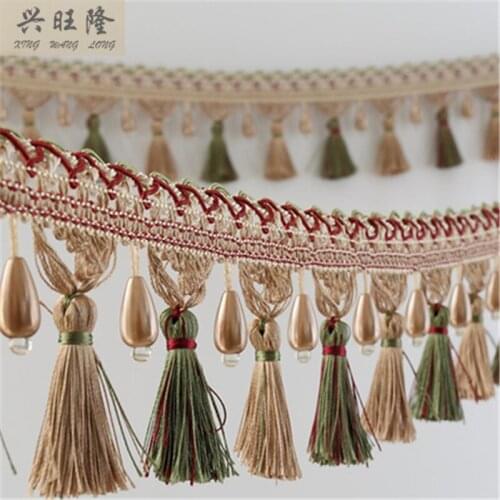 XWL 6M/Lot Pearl Beads Curtain Lace Accessories Tassel Fringes Trim Ribbon DIY Sofa Cloth Edge Decorative Supplies Home Decor