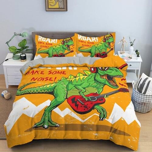 Funny Cartoon Dinosaur Bedding Set For Kids Cartoon Printed Bed Cover Single Boys Duvet Cover Set Queen King Size Bedclothes