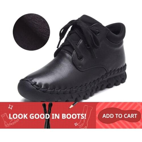 Krasovki 2021 genuine leather boots snow ankle lace up soft comfortable sole plush fur warm women winter boots shoes autumn