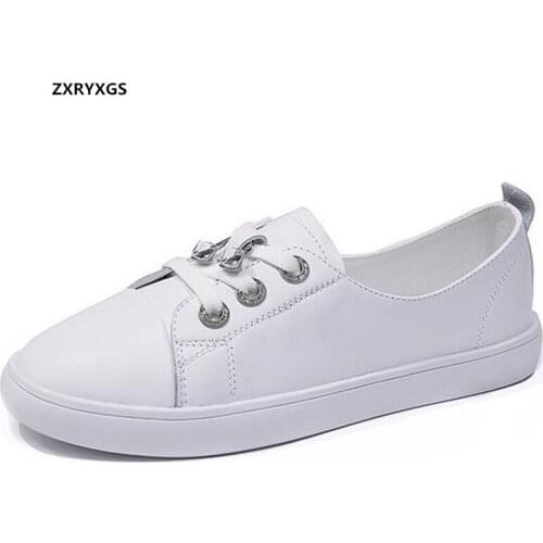 2020 New Spring Summer Shallow Rhinestone White Shoes Female Genuine Leather Shoes Comfortable Sneakers Casual Shoes Flat Shoes