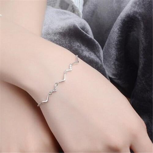 925 Sterling Silver Crystal Letter V Shape Charm Bracelet & Bangle For Women Wedding Party Jewelry Accessories sl196