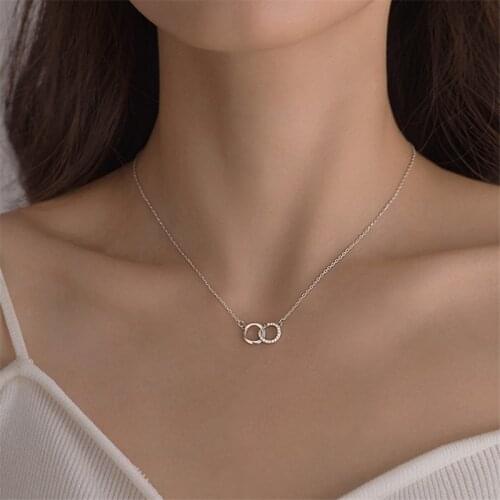 925 Sterling Silver Crystal Double Round Bead Charm Pendant Necklace For Women Wedding Jewelry Choker Collar dz263