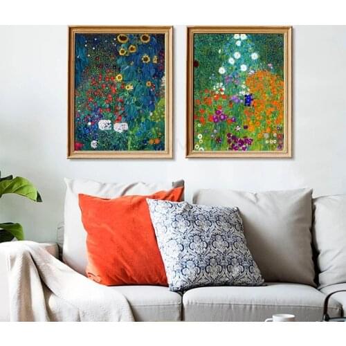 Gustav Klimt Bauerngarten Landscape Canvas Painting Farm Garden with Sunflowers Posters and Prints Wall Art Pictures Home Decor