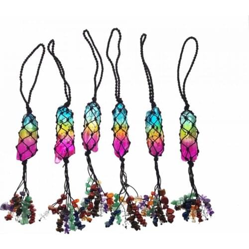 1Pc Crystal Hand-Woven Natural Stone Yoga Color Pendant Home Garden Decoration Girlfriend Gift Tassel Pendant 20-25Cm
