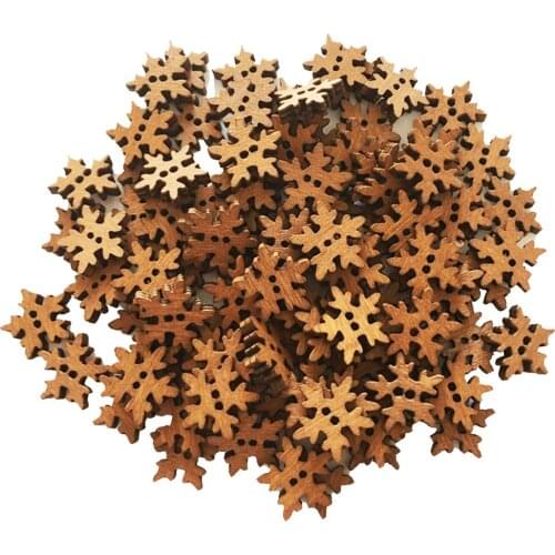 100 Pieces Vintage Brown Snowflake Shape Wood Buttons for DIY Sewing Craft 18mm