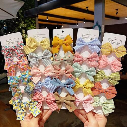 5Pcs Cotton Plaid Hairpins Cute Bow Hair Clips For Girls Kids Hair Ornaments Safty Hairpin Barrettes Headwear Hair Accessories