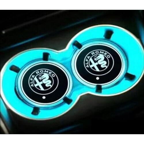 2X Led Logo Cup Light Luminous Coaster DrinksV Light For Alfa Romeo 159 Mito Stelvio Brera Spider Giulietta Giulia