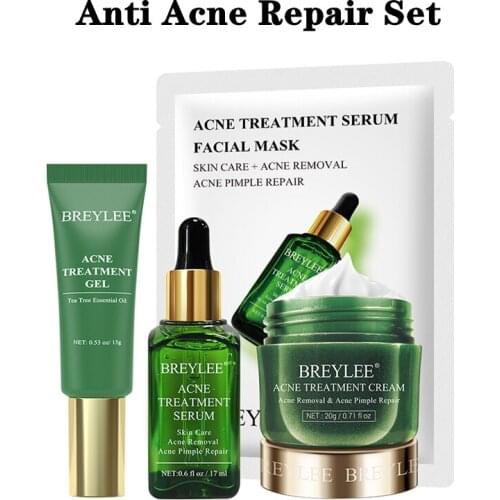 BREYLEE Anti Acne Repair Set Facial Mask Treatment Removal Oil Control Cream Shrink Pores Moisturizing Face Skin Care Serum 4PCS