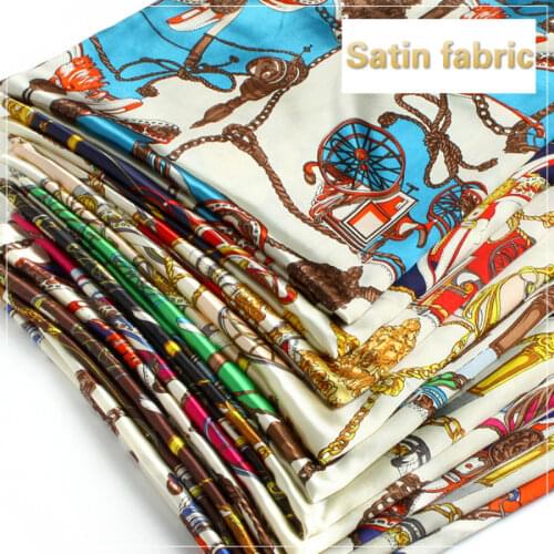 Printed satin fabric meter classic chain printing fabric clothing handmade gift packaging fabric scarves scarf diy cloth