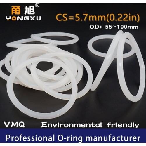 White Silicon O-ring Silicone/VMQ CS5.7mm OD55/60/65/70/75/80/85/90/95/100*5.7mm Oring Seal Rubber Ring Gasket Waterproof