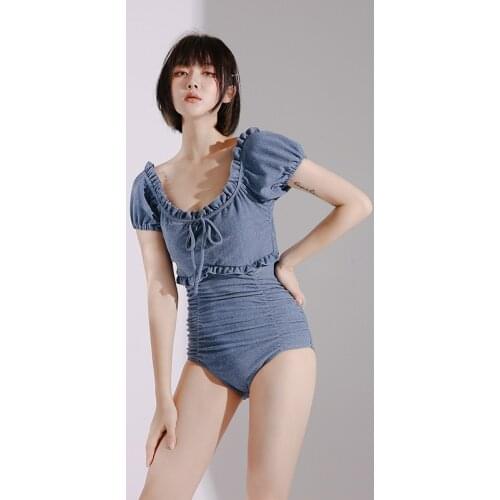 Bikinis Woman Bikini 1 Piece Swimsuit Women For Surfing One Monokini May Female Beach Pleated 2021 New Year Korean Looks Cotton