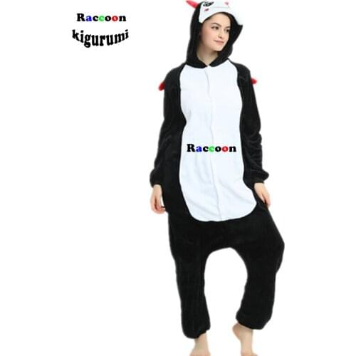Black Devil Kigurumi Animal Onsie Cartoon One-Piece Pajama Winter Pijamas Hooded Onesies for adults Women pajamas Soft Jumpsuit