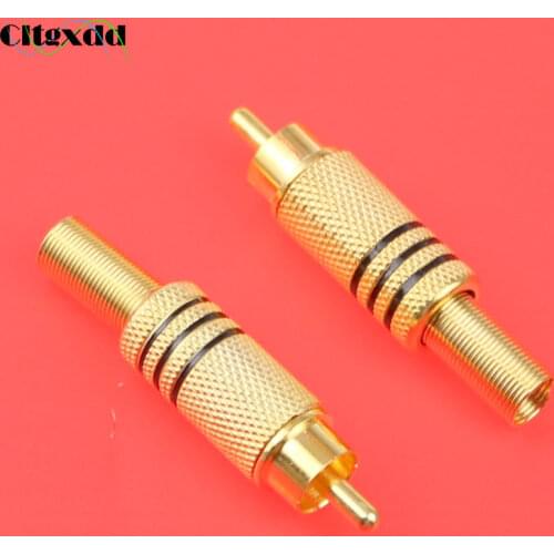 Cltgxdd RCA Connector Male jack Plug AV Plugs for PC Audio Vedio Welding DIY Parts Gold Black Metal Spring