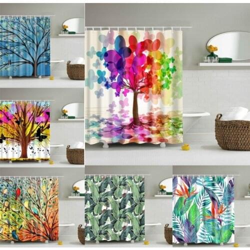 Tree Tropical Plants Waterproof Bath Screen with 12pcs Hooks Shower Curtains Bathroom Curtain for Bathroom Cover Home Decoration