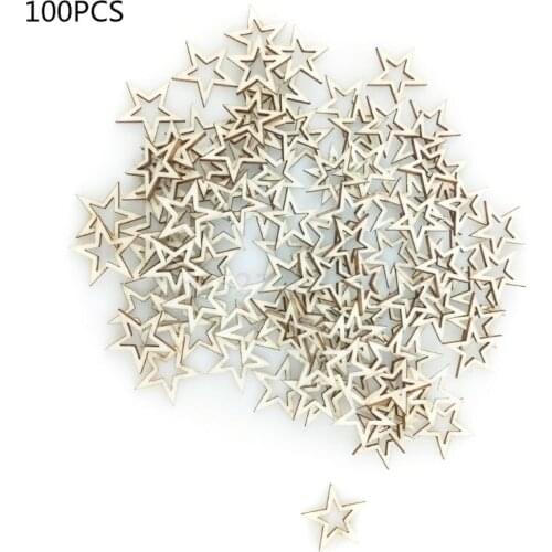 100pcs 20mm Hollow Stars Wooden Scrapbooking Art Collection Craft DIY Handmade Accessory Sewing Home Decoration