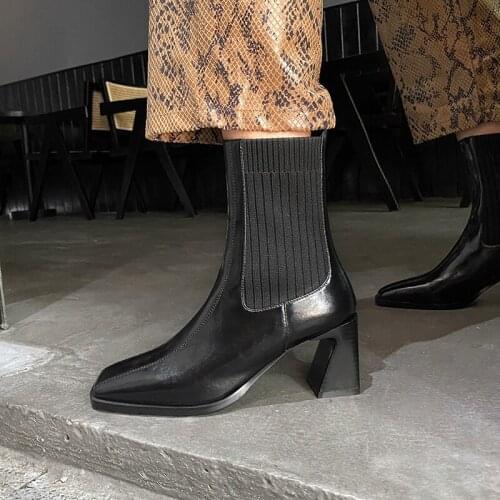 Dovereiss Fashion Womens Shoes Winter Sexy Genuine Leather Slip On Burgundy Concise Casual Mature Ankle boots Matin boots 40