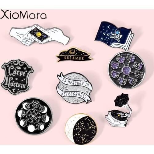 Starry Sky Enamel Pin Space Badge Night Moon phase Mercury Planet Constellation Astronaut Vast Universe Jewelry Lapel Pin Brooch