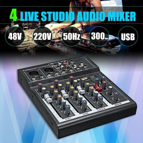 Karaoke Mixer Professional 4 Channel Studio Audio DJ Mixing Console Amplifier Digital Mini Microphone Sound Mixer Sound Card