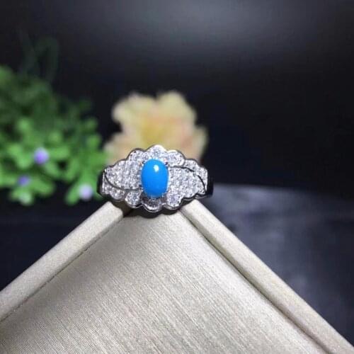 Natural blue turquoise ring, rare gems, exquisite style, 925 sterling silver, ladies exclusive ring