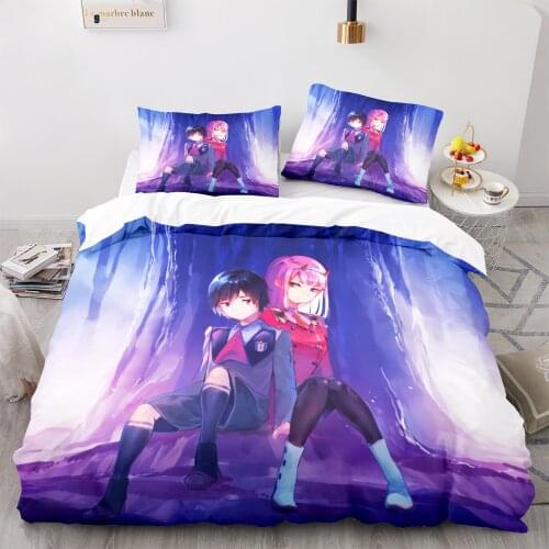 Darling In The Franxx Bedding Set Bedspread Single Twin Full Queen King Size Bed Set Childrens Bedroom Duvetcover Purple Design