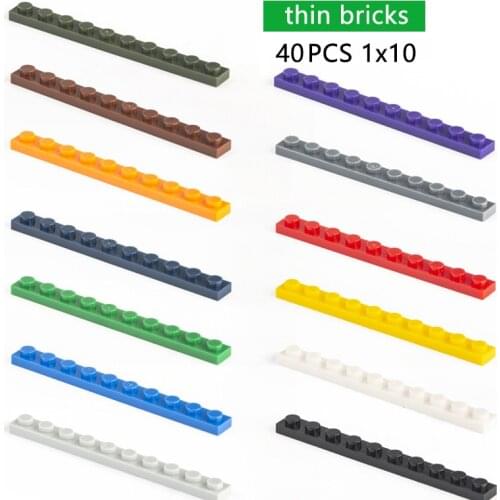 DIY Building Blocks Thin Figures Bricks 40pcs 1x10 Dots Educational Creative Size Compatible With Other Brand Toys for Children