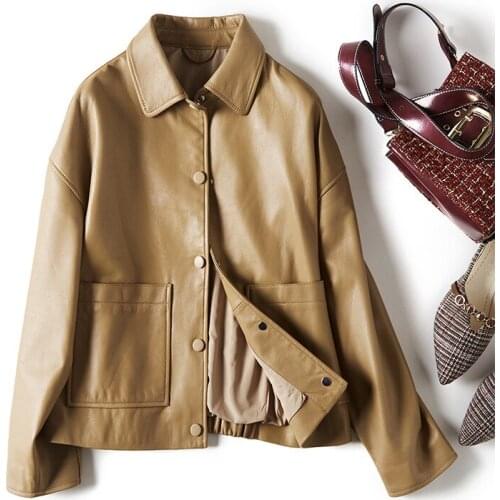 Genuine Leather Jacket Women Spring 2021 Short Natural Sheepskin Coat Female Casual Leather Coats Chaqueta Cuero Mujer Pph3869