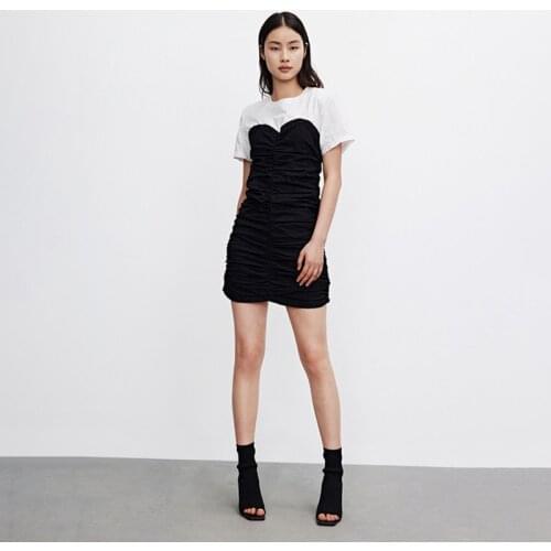 Summer Dress Female Patchwork Casual Womens Dresses Short Sleeve Sexy Dress Women Folds Mini Dress Summer Womens Dress 2021