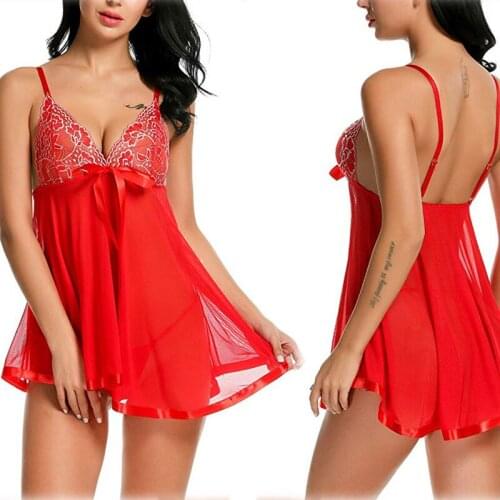 Top Fashion Sexy Ladies See-Through Mesh Bow Suspender Nightdress European And American Lingerie Wholesale