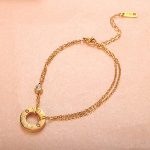 Fashion Crystals Double Layer Chain Bracelets Simple Stainless Steel Charm Bangle Lover Couple Party Jewelry Gifts For Women Men